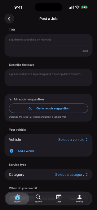 Posting a repair job in AutoBud