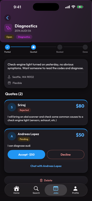 Comparing mechanic quotes in AutoBud
