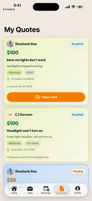 Tracking submitted quotes in AutoBud Tech